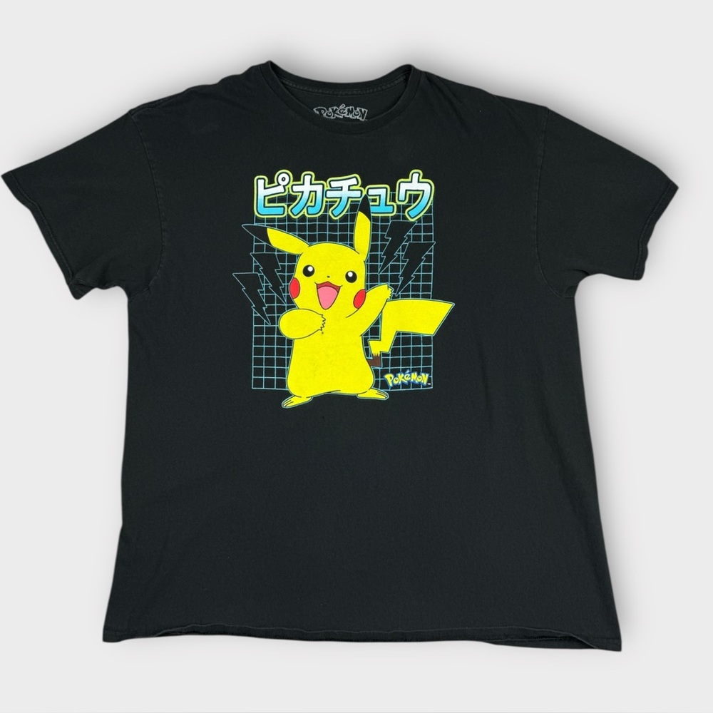Pokemon Mens Pikachu Kanji Tech Grids‎ Anime Gaming Shirt XL Black